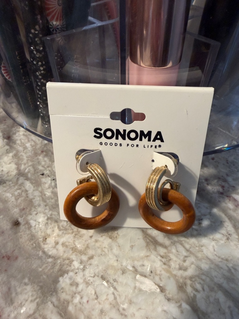SONOMA Gold-Tone and Brown Wood Hoop Drop Earrings
